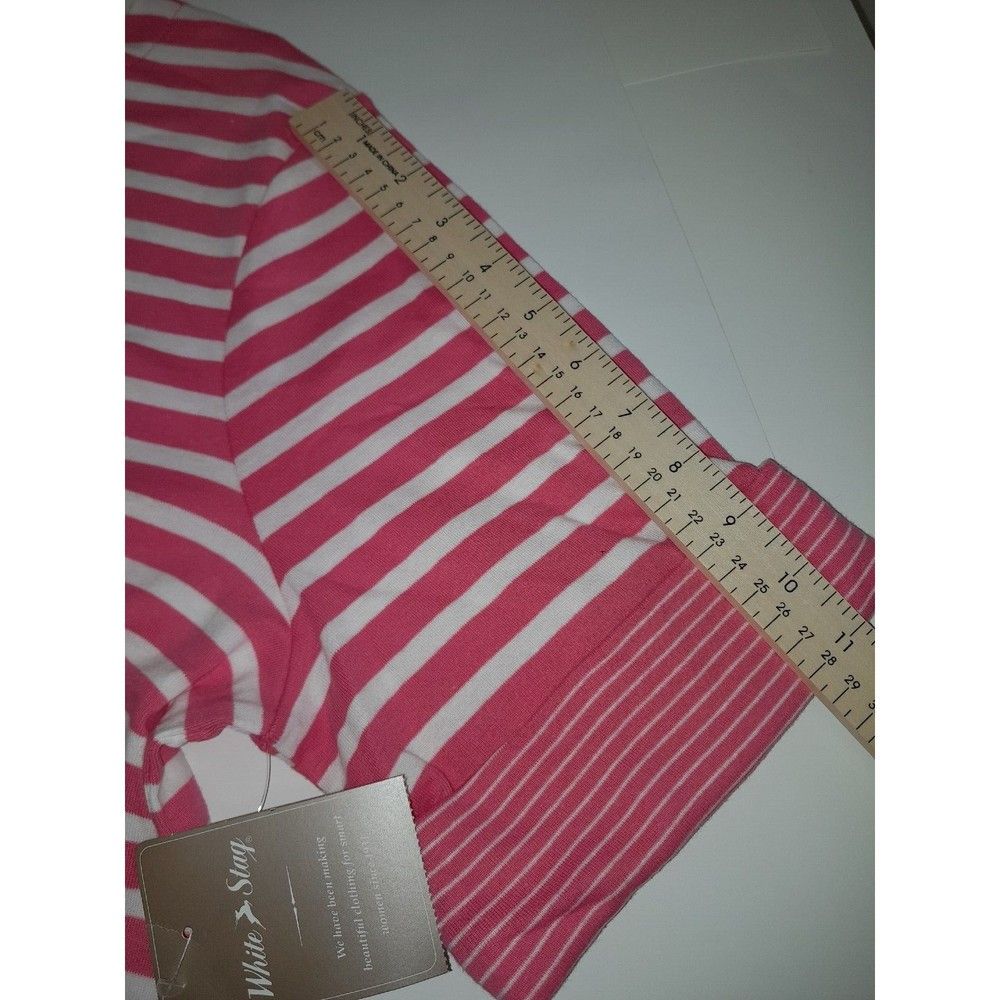 White Stag Extra Large Woman's Pink White Striped Scoop Neck Cuffed Short Sleeve — image 4 of 8